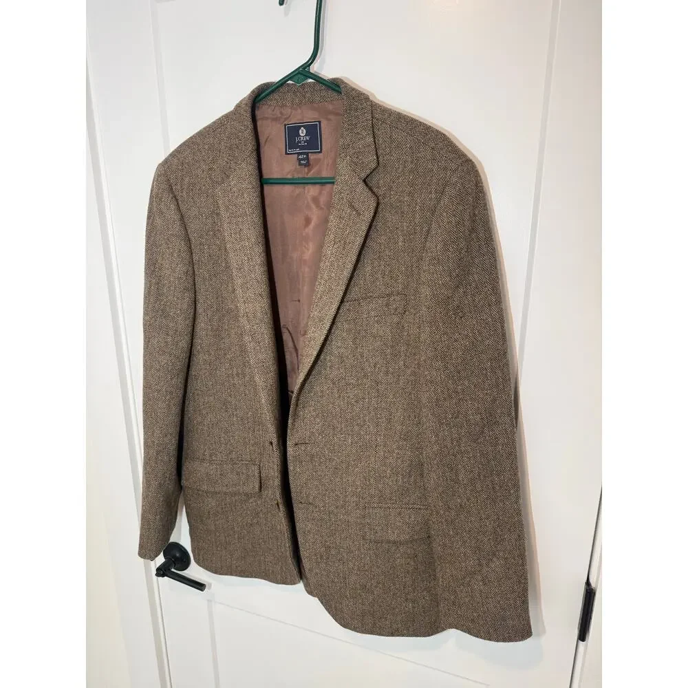 J.Crew Thompson Herringbone Tweed Wool Blazer Sport Coat Brown Men's 42R Classic
